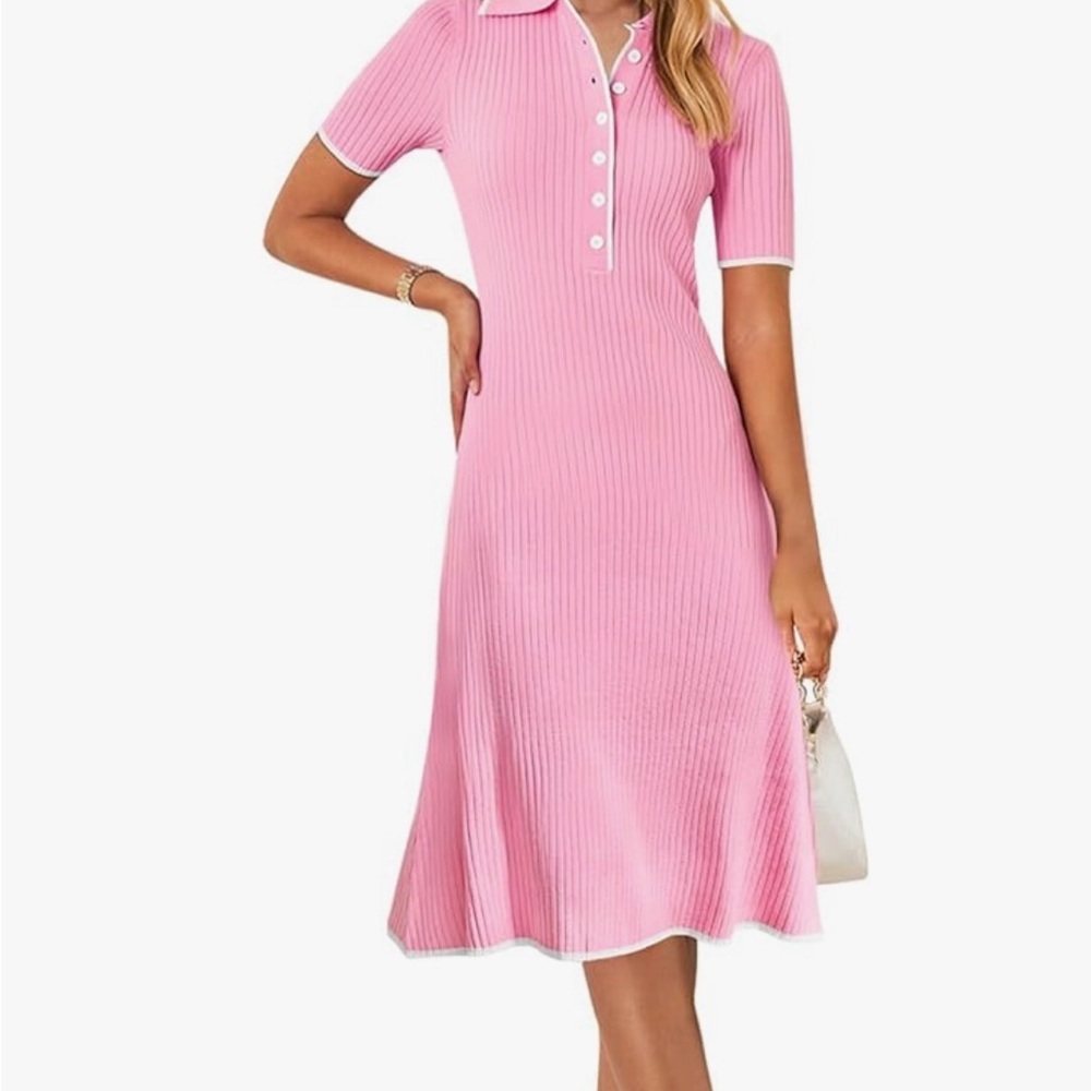 Pink Ribbed Midi Dress